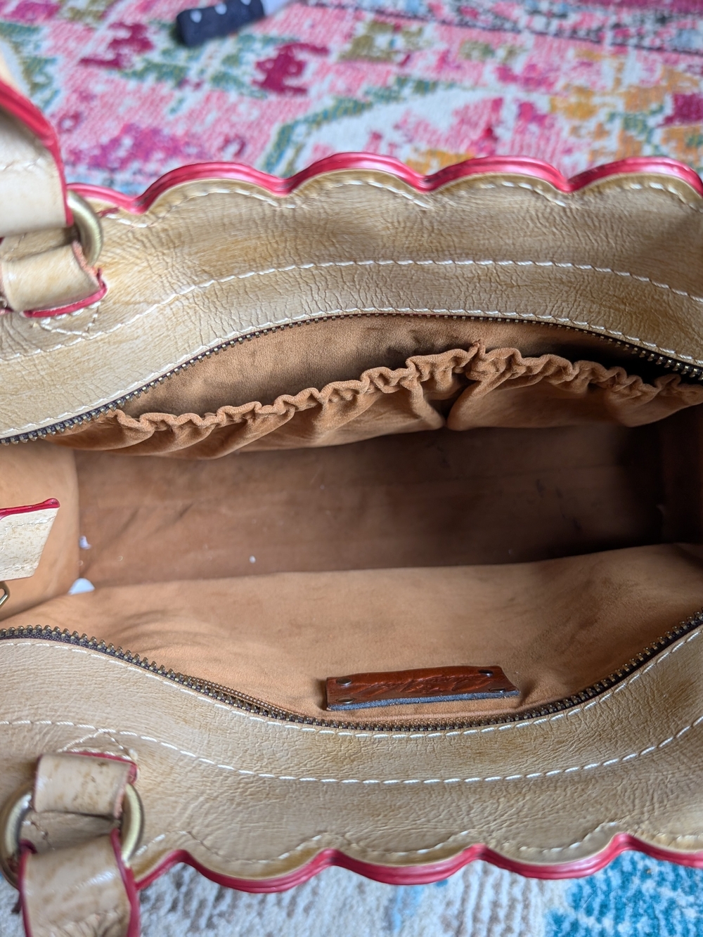 Patricia Nash Embroidered Prairie Rose Floral Satchel Bag in Beige and Pink - Picture 4 of 5